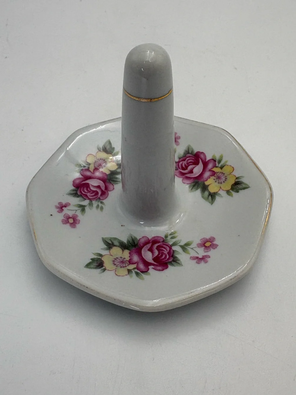 Vintage Porcelain Floral Ring Holder - Pink & Yellow Roses